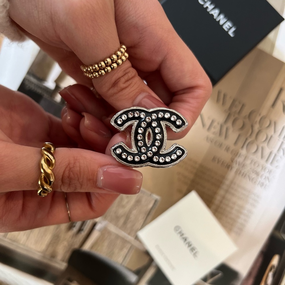 NWT brand new in box black and crystal authentic chanel brooch ✨